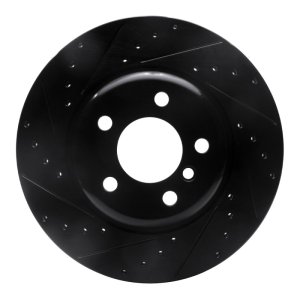 BMW 528I Brake Rotor (1) - Front Left - R1 Concepts - Drilled & Slotted - Black - `11-`16